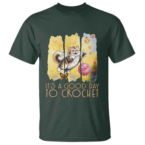 Its A Good Day To Crochet T Shirt Cute Cat Chasing Yarn TS12 Dark Forest Green Print Your Wear
