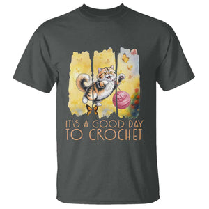 Its A Good Day To Crochet T Shirt Cute Cat Chasing Yarn TS12 Dark Heather Print Your Wear