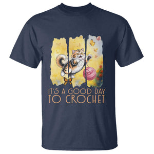 Its A Good Day To Crochet T Shirt Cute Cat Chasing Yarn TS12 Navy Print Your Wear
