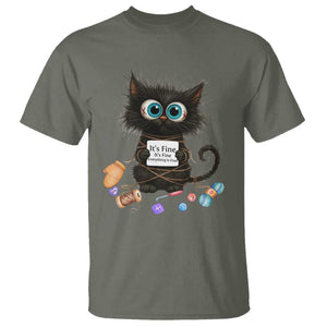Funny Cat Crochet Lover T Shirt Its Fine I am Fine Everything Is Fine TS12 Military Green Print Your Wear