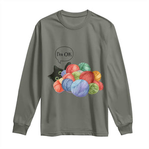 Im OK Long Sleeve Shirt Cat Tangled In Yarn Funny Crochet Gift TS12 Military Green Print Your Wear