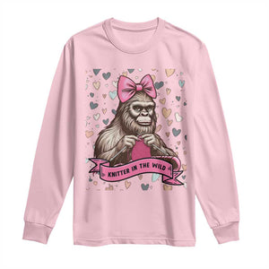 Funny Bigfoot Knitting Long Sleeve Shirt Knitter In The Wild TS12 Light Pink Print Your Wear