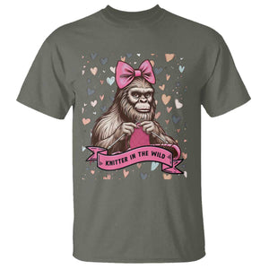 Funny Bigfoot Knitting T Shirt Knitter In The Wild TS12 Military Green Print Your Wear