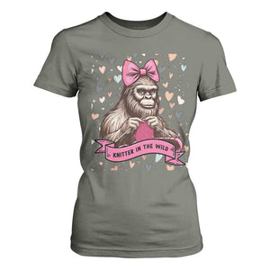 Funny Bigfoot Knitting T Shirt For Women Knitter In The Wild TS12 Military Green Print Your Wear