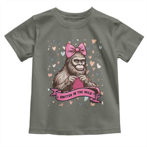 Funny Bigfoot Knitting Toddler T Shirt Knitter In The Wild TS12 Military Green Print Your Wear