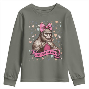 Funny Bigfoot Knitting Youth Sweatshirt Knitter In The Wild TS12 Military Green Print Your Wear