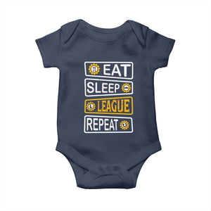 Funny Eat Sleep League Repeat Baby Onesie Gaming Quote Gift For Gamer TS12 Navy Print Your Wear