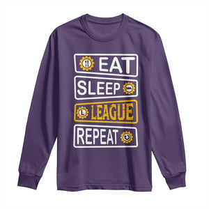 Funny Eat Sleep League Repeat Long Sleeve Shirt Gaming Quote Gift For Gamer TS12 Purple Print Your Wear