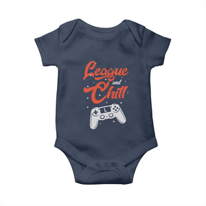 League And Chill Baby Onesie Funny Gaming Quote Gift For Gamer TS12 Navy Print Your Wear