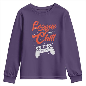 League And Chill Youth Sweatshirt Funny Gaming Quote Gift For Gamer TS12 Purple Print Your Wear