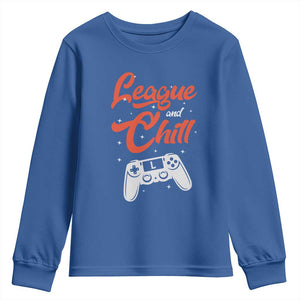 League And Chill Youth Sweatshirt Funny Gaming Quote Gift For Gamer TS12 Royal Blue Print Your Wear