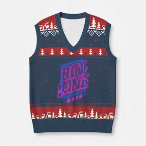Bot Lane Main Cyberpunk Neon Style V-Neck Knit Sweater Vest Gaming Quote Gift TS12 Navy Red Print Your Wear