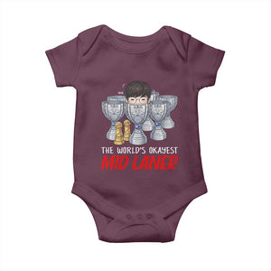 Worlds Okayest Mid Laner Baby Onesie Funny Game Lover Gift TS12 Maroon Print Your Wear