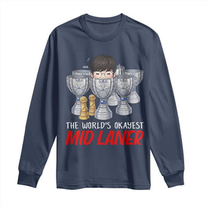 Worlds Okayest Mid Laner Long Sleeve Shirt Funny Game Lover Gift TS12 Navy Print Your Wear