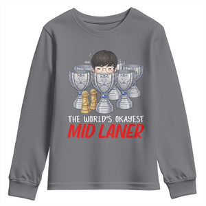 Worlds Okayest Mid Laner Youth Sweatshirt Funny Game Lover Gift TS12 Charcoal Print Your Wear