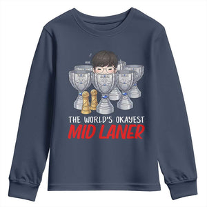 Worlds Okayest Mid Laner Youth Sweatshirt Funny Game Lover Gift TS12 Navy Print Your Wear