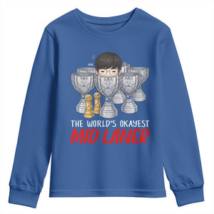 Worlds Okayest Mid Laner Youth Sweatshirt Funny Game Lover Gift TS12 Royal Blue Print Your Wear