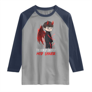 Worlds Okayest Mid Laner Raglan Shirt Funny Gift For Gamer TS12 Sport Gray Navy Print Your Wear