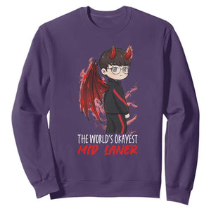 Worlds Okayest Mid Laner Sweatshirt Funny Gift For Gamer TS12 Purple Print Your Wear