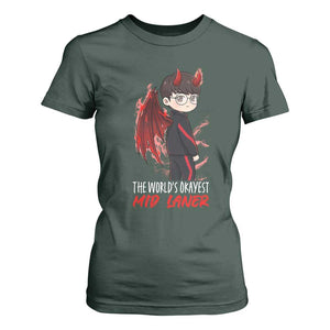 Worlds Okayest Mid Laner T Shirt For Women Funny Gift For Gamer TS12 Dark Forest Green Print Your Wear