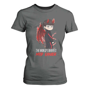 Worlds Okayest Mid Laner T Shirt For Women Funny Gift For Gamer TS12 Dark Heather Print Your Wear