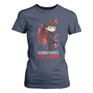 Worlds Okayest Mid Laner T Shirt For Women Funny Gift For Gamer TS12 Navy Print Your Wear