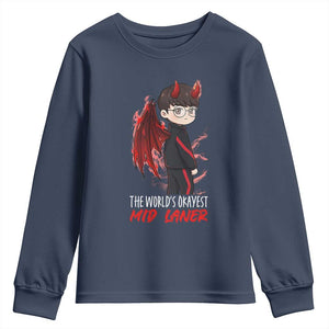 Worlds Okayest Mid Laner Youth Sweatshirt Funny Gift For Gamer TS12 Navy Print Your Wear