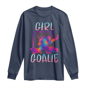 Funny Ice Hockey Girl Goalie Splatter Art Long Sleeve Shirt Gift For Women TS12 Navy Print Your Wear