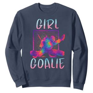 Funny Ice Hockey Girl Goalie Splatter Art Sweatshirt Gift For Women TS12 Navy Print Your Wear