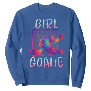 Funny Ice Hockey Girl Goalie Splatter Art Sweatshirt Gift For Women TS12 Royal Blue Print Your Wear