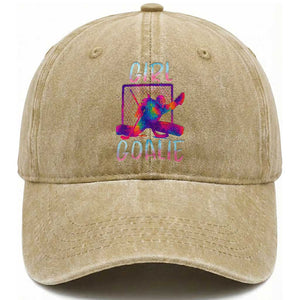 Funny Ice Hockey Girl Goalie Splatter Art Washed Cotton Baseball Cap Gift For Women TS12 Print Your Wear