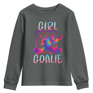 Funny Ice Hockey Girl Goalie Splatter Art Youth Sweatshirt Gift For Women TS12 Dark Heather Print Your Wear
