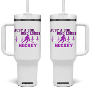 Funny Just A Girl Who Loves Hockey Tumbler With Handle Gift For Women TS12 One Size: 40 oz White Print Your Wear