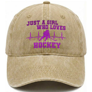 Funny Just A Girl Who Loves Hockey Washed Cotton Baseball Cap Gift For Women TS12 Print Your Wear