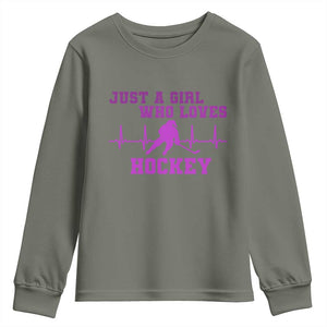 Funny Just A Girl Who Loves Hockey Youth Sweatshirt Gift For Women TS12 Military Green Print Your Wear