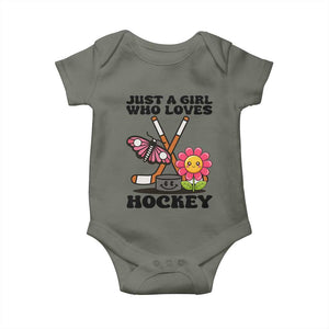 Just A Girl Who Loves Ice Hockey Baby Onesie Sports Lover Gift TS12 Military Green Print Your Wear