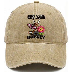 Just A Girl Who Loves Ice Hockey Washed Cotton Baseball Cap Sports Lover Gift TS12 Print Your Wear