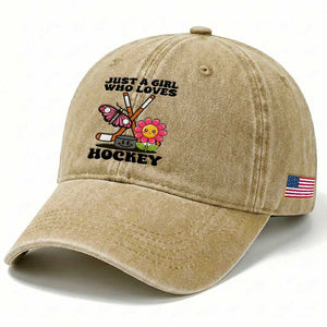Just A Girl Who Loves Ice Hockey Washed Cotton Baseball Cap Sports Lover Gift TS12 Print Your Wear