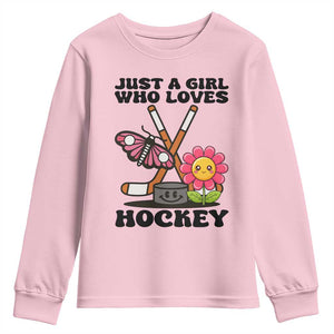 Just A Girl Who Loves Ice Hockey Youth Sweatshirt Sports Lover Gift TS12 Light Pink Print Your Wear