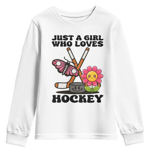 Just A Girl Who Loves Ice Hockey Youth Sweatshirt Sports Lover Gift TS12 White Print Your Wear