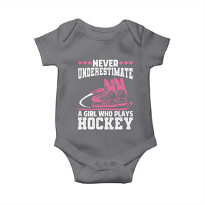 Never Underestimate A Girl Who Plays Hockey Baby Onesie Gift For Women TS12 Charcoal Print Your Wear