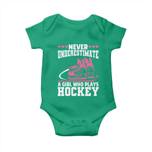 Never Underestimate A Girl Who Plays Hockey Baby Onesie Gift For Women TS12 Irish Green Print Your Wear