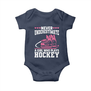 Never Underestimate A Girl Who Plays Hockey Baby Onesie Gift For Women TS12 Navy Print Your Wear