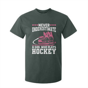 Never Underestimate A Girl Who Plays Hockey T Shirt For Kid Gift For Women TS12 Dark Forest Green Print Your Wear