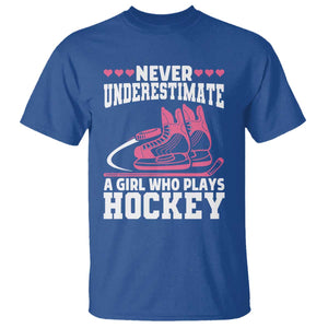 Never Underestimate A Girl Who Plays Hockey T Shirt Gift For Women TS12 Royal Blue Print Your Wear