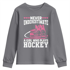 Never Underestimate A Girl Who Plays Hockey Youth Sweatshirt Gift For Women TS12 Charcoal Print Your Wear