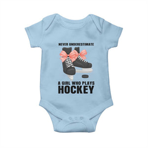 Never Underestimate A Girl Hockey Player Gift Idea Baby Onesie TS12 Light Blue Print Your Wear