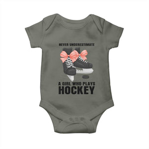 Never Underestimate A Girl Hockey Player Gift Idea Baby Onesie TS12 Military Green Print Your Wear