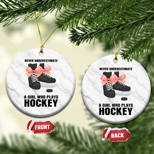 Never Underestimate A Girl Hockey Player Gift Idea Ceramic Ornament TS12 1pc White Marble Print Your Wear