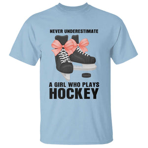 Never Underestimate A Girl Hockey Player Gift Idea T Shirt TS12 Light Blue Print Your Wear